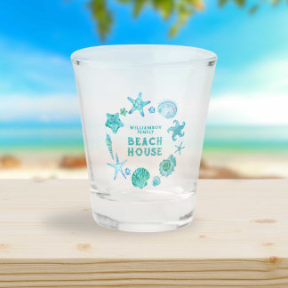 Blue Coastal Seashells und Starfish Beach House Schnapsglas