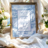 Blue Coastal Toile Hochzeit Begrüßungszeichen Empf Poster