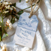 Blue Coastal Toile Hochzeit Danke Karte Geschenkanhänger