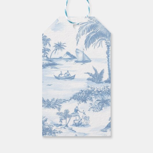 Blue Coastal Toile Hochzeit Danke Karte Geschenkanhänger (Rückseite)