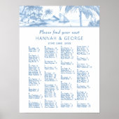 Blue Coastal Toile Hochzeitsplanposter Poster (Vorne)