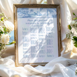 Blue Coastal Toile Hochzeitsplanposter Poster