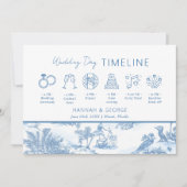 Blue Coastal Toile Hochzeitstitel Begrüßungskarte Einladung (Vorderseite)