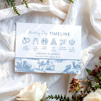 Blue Coastal Toile Hochzeitstitel Begrüßungskarte Einladung