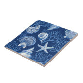 Blue Coastal Toile Seashell Coral Pattern (2) Fliese (Seite)