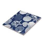 Blue Coastal Toile Seashell Coral Pattern (4) Fliese (Seite)