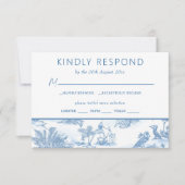 Blue Coastal Toile Wedding RSVP Antwortkarte (Vorderseite)