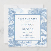 Blue Coastal Toile Wedding Save the Date Card Feiertagskarte (Vorderseite)