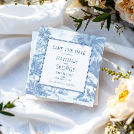 Blue Coastal Toile Wedding Save the Date Card Feiertagskarte