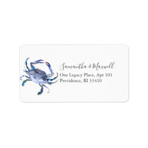 Blue Coastal Watercolor Crab Address Labels Adressaufkleber