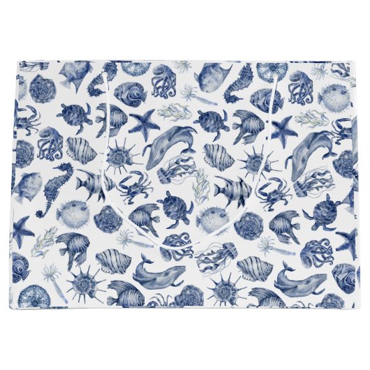 Blue Coastal Wedding Bag Große Geschenktüte (Vorderseite)