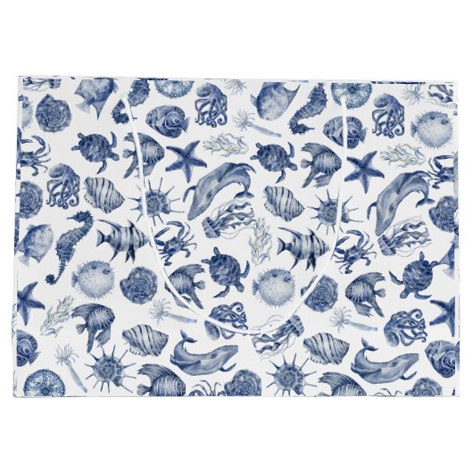 Blue Coastal Wedding Bag Große Geschenktüte (Rückseite)