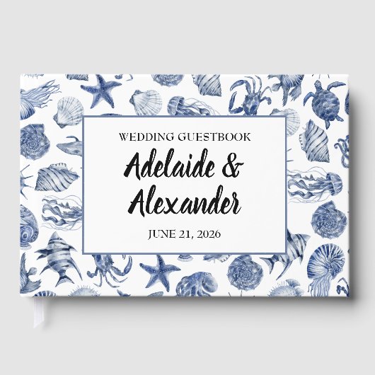 Blue Coastal Wedding Reception Guest Book Gästebuch (Vorderseite)