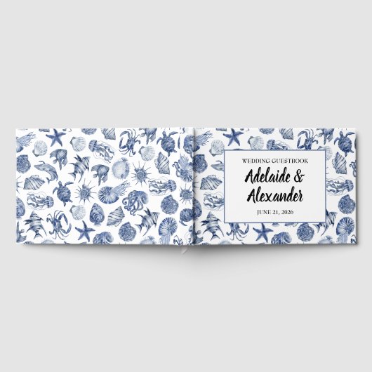 Blue Coastal Wedding Reception Guest Book Gästebuch (Voll)