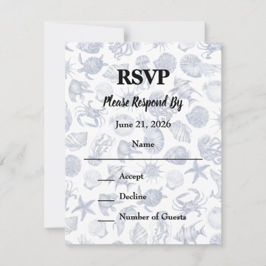 Blue Coastal Wedding Response Card RSVP Karte (Vorderseite)