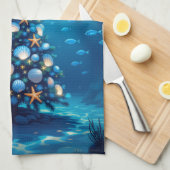 Blue Coastal Weihnachtsküche Handtuch (Viertel Falte)