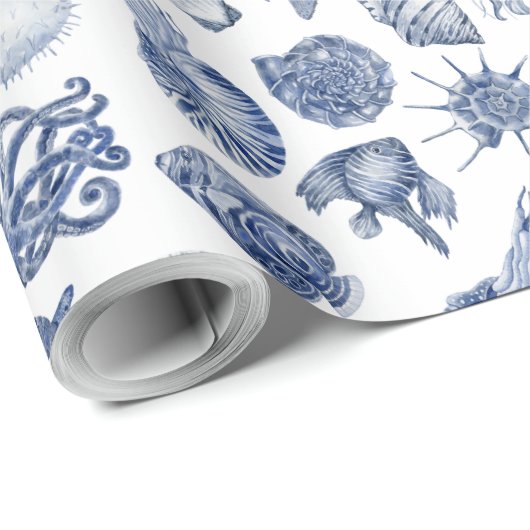 Blue Coastal Wrapping Paper Flat Sheet Set of 3 Geschenkpapier (Rolleneckpunkt)