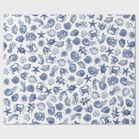 Blue Coastal Wrapping Paper Flat Sheet Set of 3 Geschenkpapier (Flach)