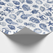 Blue Coastal Wrapping Paper Flat Sheet Set of 3 Geschenkpapier (Ecke)