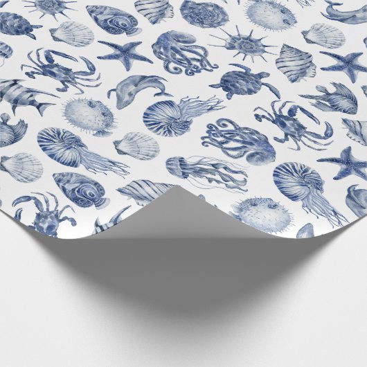 Blue Coastal Wrapping Paper Flat Sheet Set of 3 Geschenkpapier (Ecke)