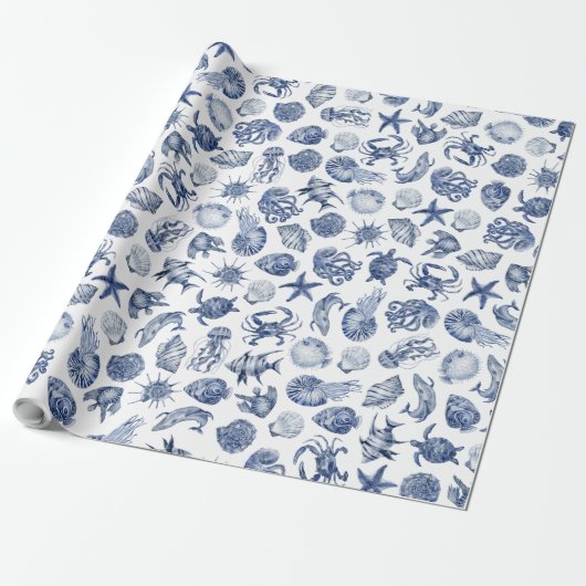 Blue Coastal Wrapping Paper Flat Sheet Set of 3 Geschenkpapier (Ungerollt)