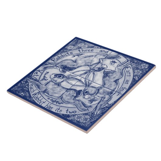 Blue Cobalt Rabbit Hare Trio Four Seasons Fliese (Seite)