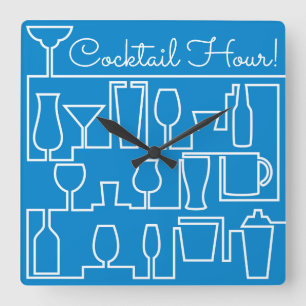 Blue Cocktail Party Quadratische Wanduhr