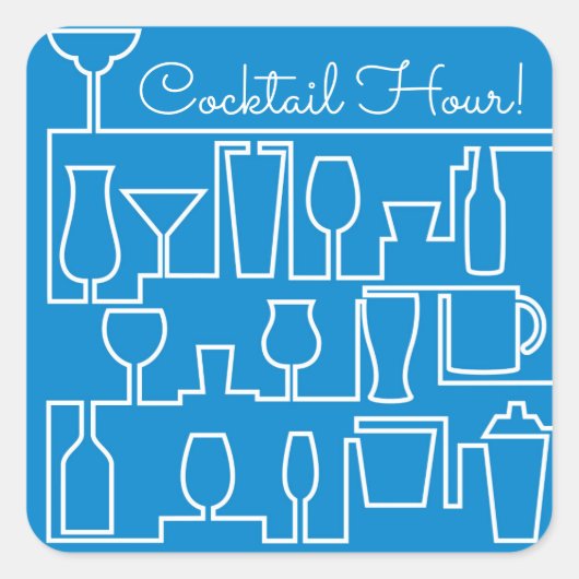 Blue Cocktail Party Quadratischer Aufkleber (Vorderseite)
