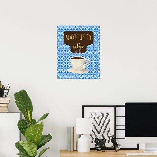 Blue Coffee Art Print, Retro Nostalgischer Kaffee Poster (Heimbüro)
