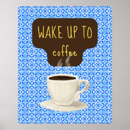 Blue Coffee Art Print, Retro Nostalgischer Kaffee Poster