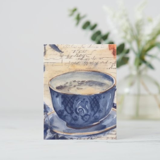 Blue Coffee Collage Postkarte (Stehend Vorderseite)