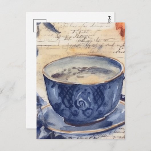 Blue Coffee Collage Postkarte (Vorne/Hinten)