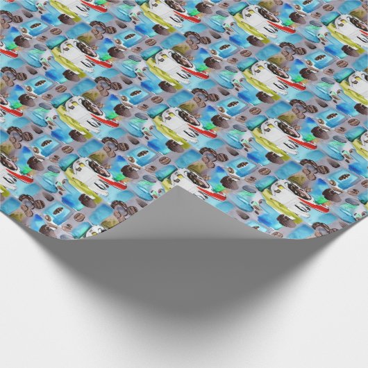 Blue Coffee Cups Watercolor-Muster Geschenkpapier (Ecke)