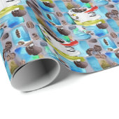 Blue Coffee Cups Watercolor-Muster Geschenkpapier (Rolleneckpunkt)