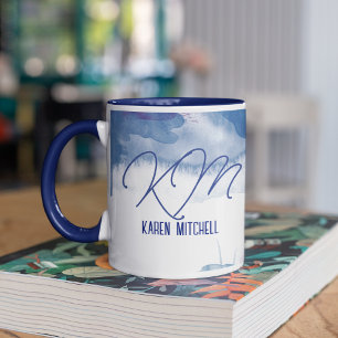 Blue Coffee Tasse Mit Monogramm Watercolor Bluish