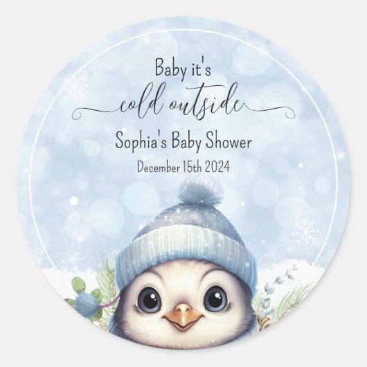 Blue Cold Outdoor Pinguin Winter Baby Dusche Runder Aufkleber (Vorderseite)