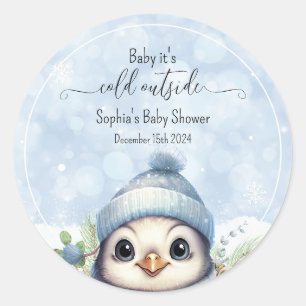 Blue Cold Outdoor Pinguin Winter Baby Dusche Runder Aufkleber