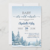 Blue Cold Winter Woodland Forest Baby Dusche Einladung (Vorderseite)