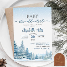 Blue Cold Winter Woodland Forest Baby Dusche