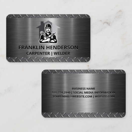 Blue Collar Worker | Steel | Zuhause-Reparatur Visitenkarte (Vorne/Hinten)