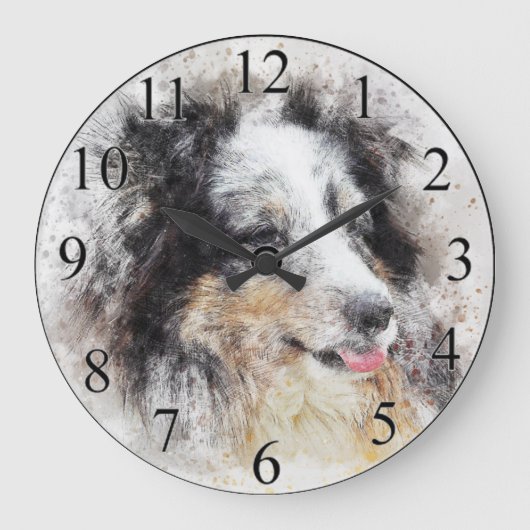 Blue Collie Große Wanduhr (Vorderseite)