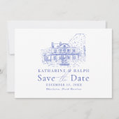 Blue Colonial House/Mansion/Manor Save the Date Einladung (Vorderseite)