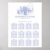Blue Colonial House/Mansion/Manor Seating Chart Poster (Vorne)