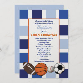 Blue Color Block Sports Boy Taufe Einladung