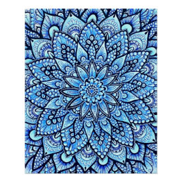 Blue Color Pencil Mandala Design Glossy Poster