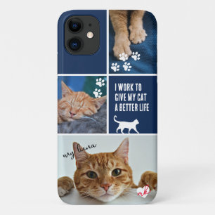 Blue Colorblock Cat Foto Collage Monogram Pet Case-Mate iPhone Hülle