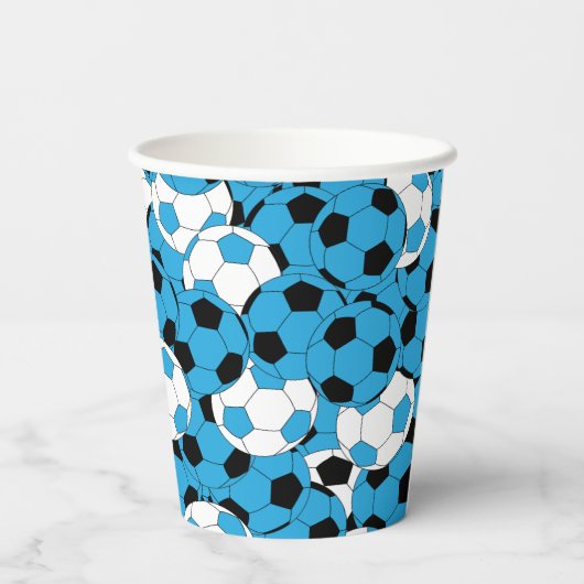 Blue Colored Soccer Balls Pappbecher (Rückseite)