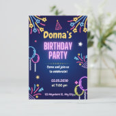 Blue Colorful Birthday Invitation Fun Kids Party Einladung (Stehend Vorderseite)