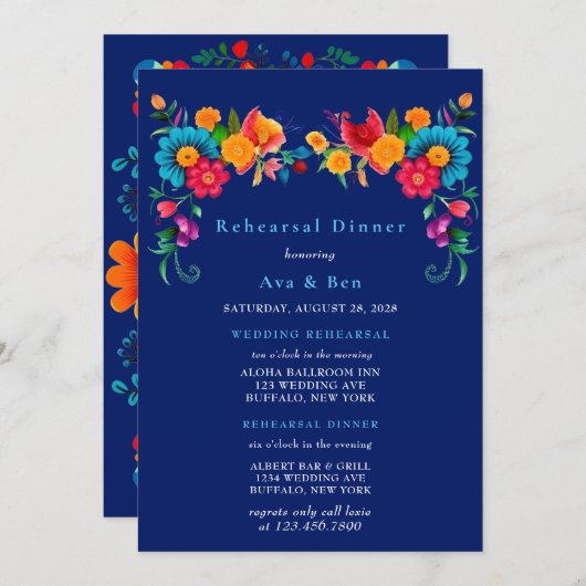 Blue & Colorful Fiesta Probe Einladung (Vorne/Hinten)