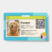 Blue & Colorful Hund ID Card mit QR Code & Foto Ausweis (Rückseite)